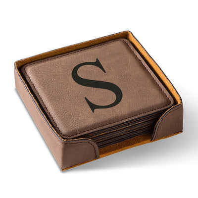 Personalized Dark Brown Square Coaster Set