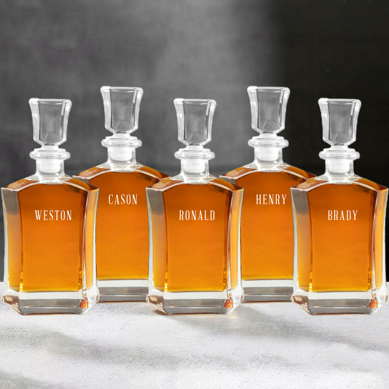Set of 5 Groomsmen Whiskey Decanters - Modern Designs