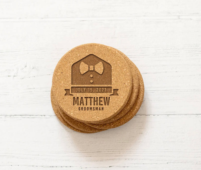 Personalized Groomsmen Cork Coaster - 1 piece
