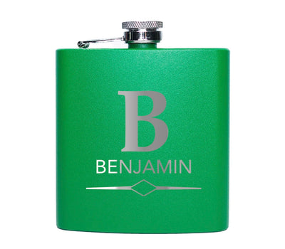 Personalized Green Powder-Coated Flasks