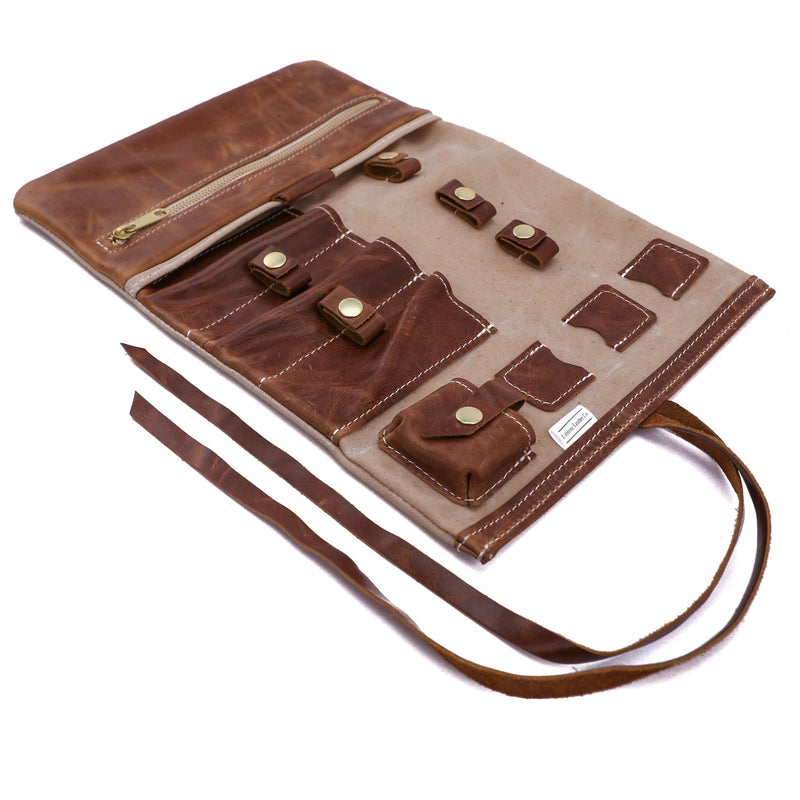 Personalized Leather & Canvas Tech Roll