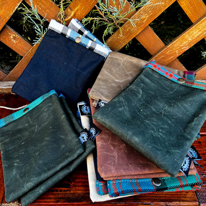 Set of Two Medium Handmade Waxed Canvas and Wool Ditty Bags