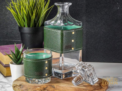 Italian Leather Decanter Set - Green Leather