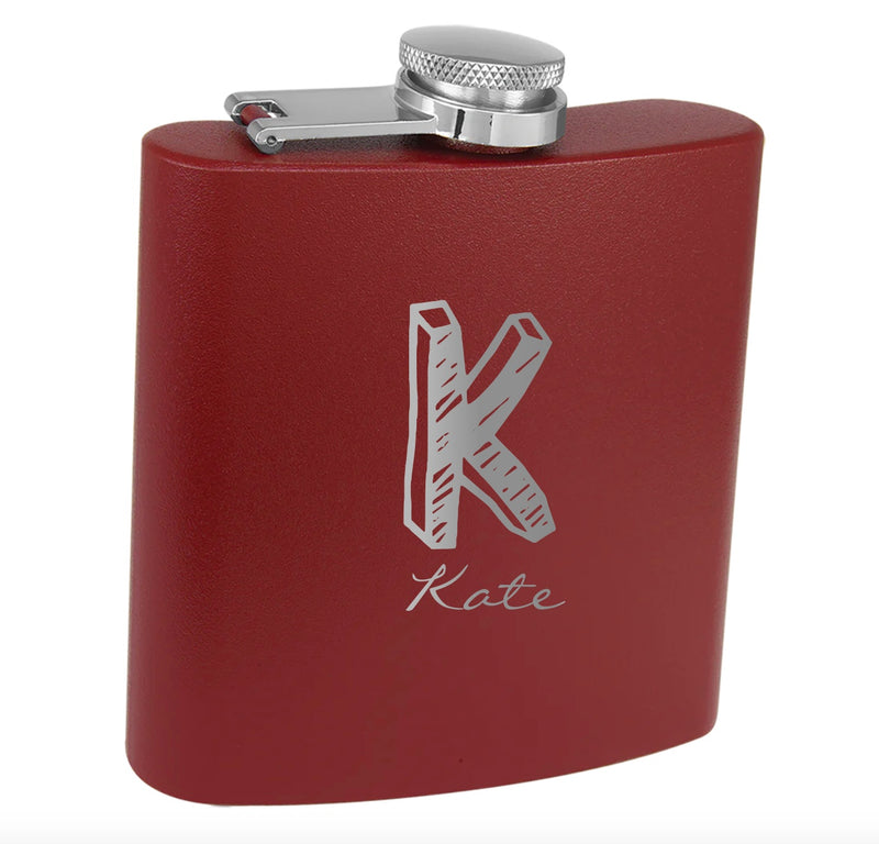 Personalized Maroon Powder-Coated Flask