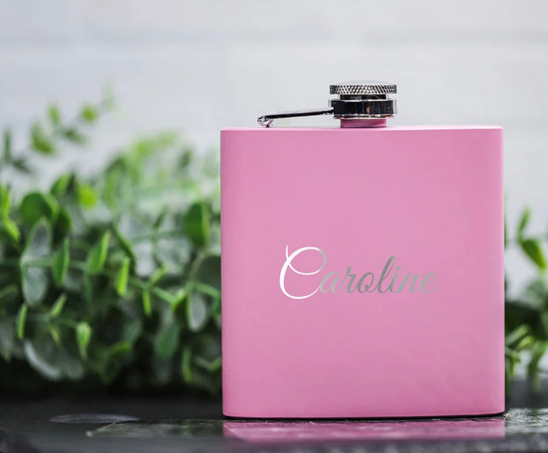 Personalized Pink Powder-Coated Flasks