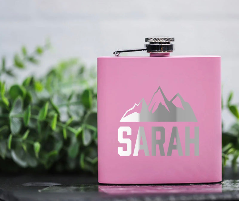 Personalized Pink Powder-Coated Flasks