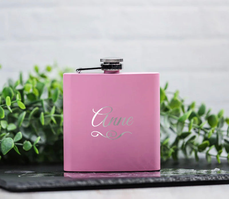 Personalized Pink Powder-Coated Flasks