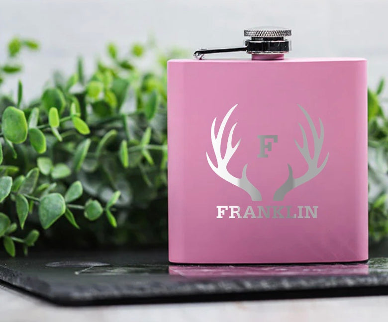 Personalized Pink Powder-Coated Flasks
