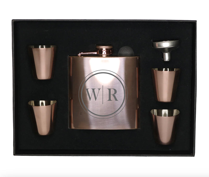 Personalized Rose Gold Flask Set with Shot Glasses