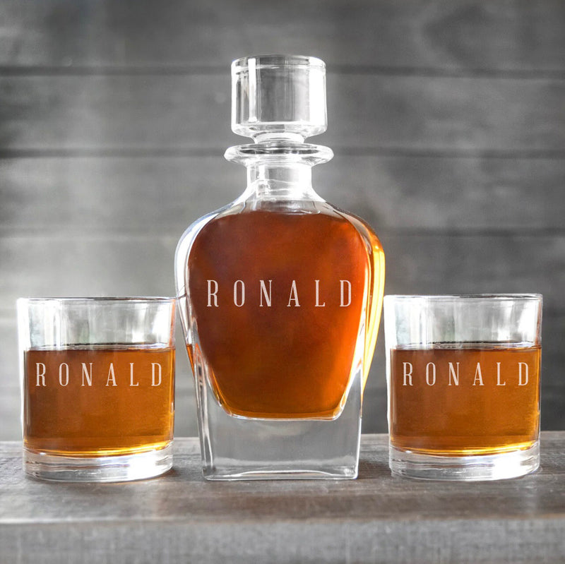 Personalized Baron Decanter Set with 2 Lowball Glasses - Modern Designs