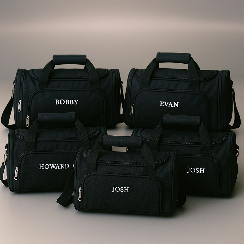 Set of 5 Personalized Black Duffel Bags