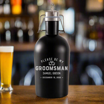 Personalized Groomsman Proposal Black Stainless Growler
