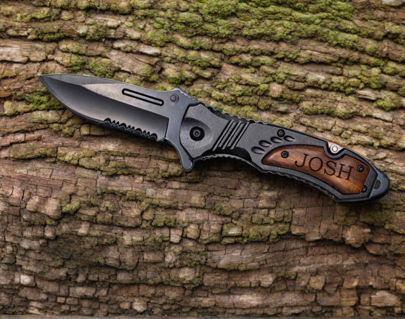 Set of 5 Personalized Black Blade Knife - Black Metal Handle