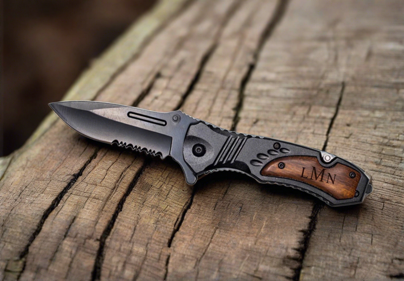 Set of 5 Personalized Black Blade Knife - Black Metal Handle