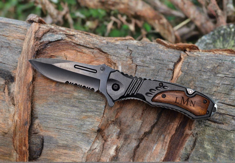 Set of 5 Personalized Black Blade Knife - Black Metal Handle