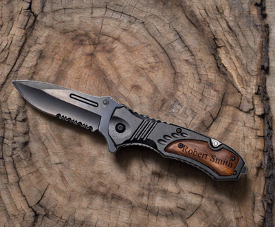 Set of 5 Personalized Black Blade Knife - Black Metal Handle