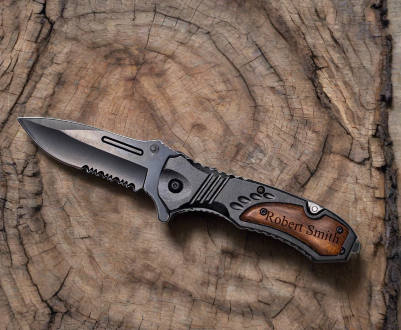 Set of 5 Personalized Black Blade Knife - Black Metal Handle