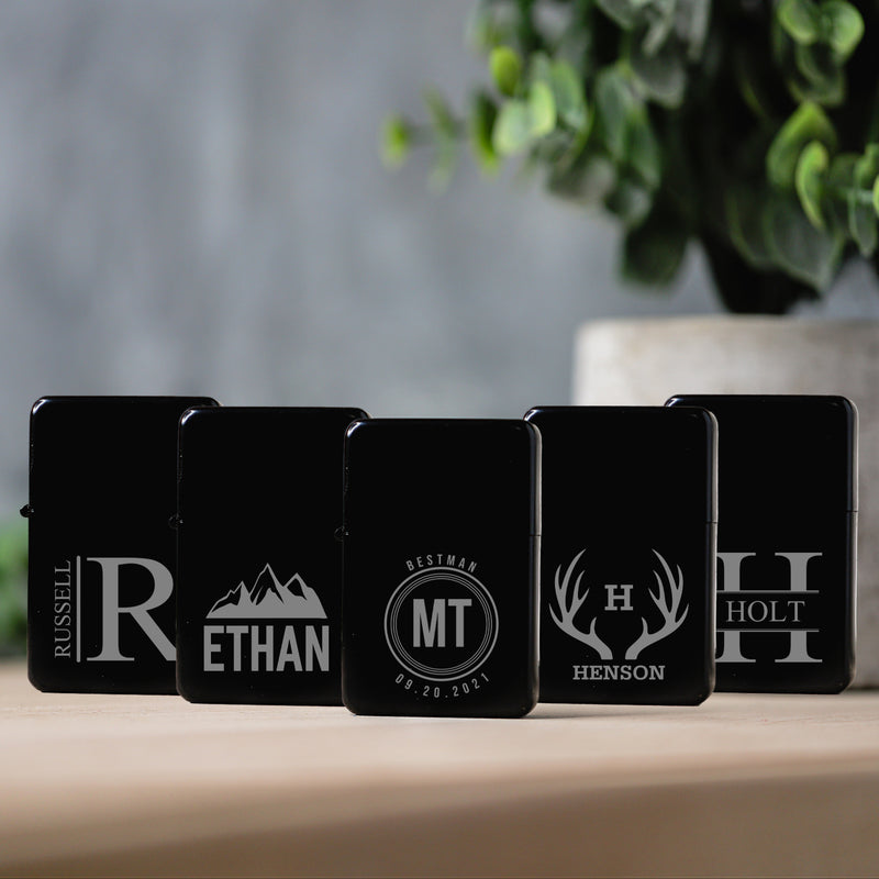 Groomsmen Gift Set of 5 Personalized Black Lighters