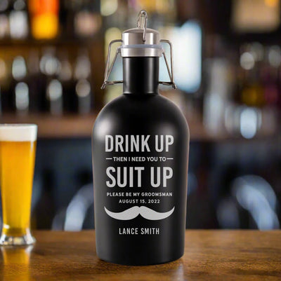 Personalized Groomsman Proposal Black Stainless Growler