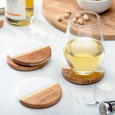 Personalized Marble And Acacia Coaster Set