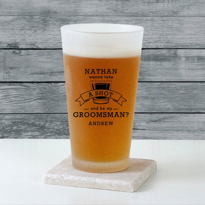 Personalized Groomsman Best Man Proposal Frosted Pint Glass
