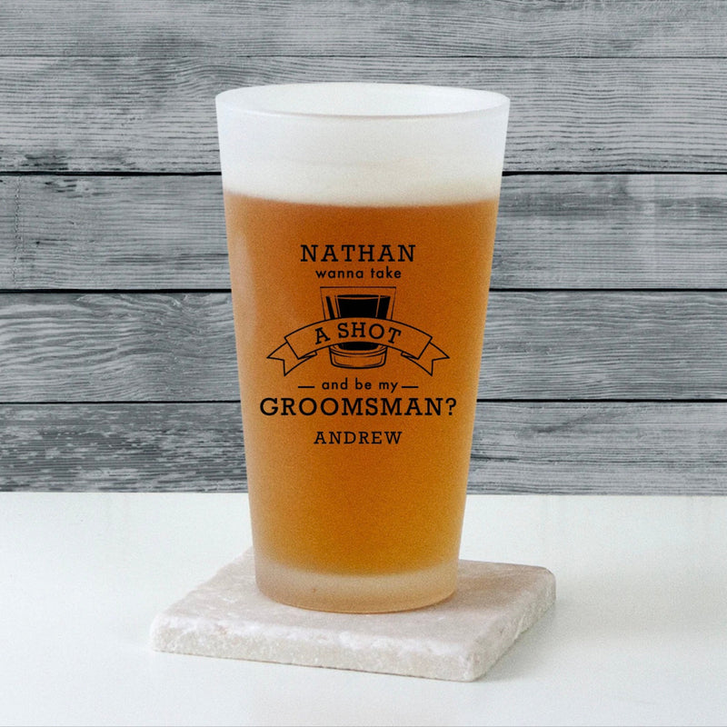 Personalized Groomsman Best Man Proposal Frosted Pint Glass