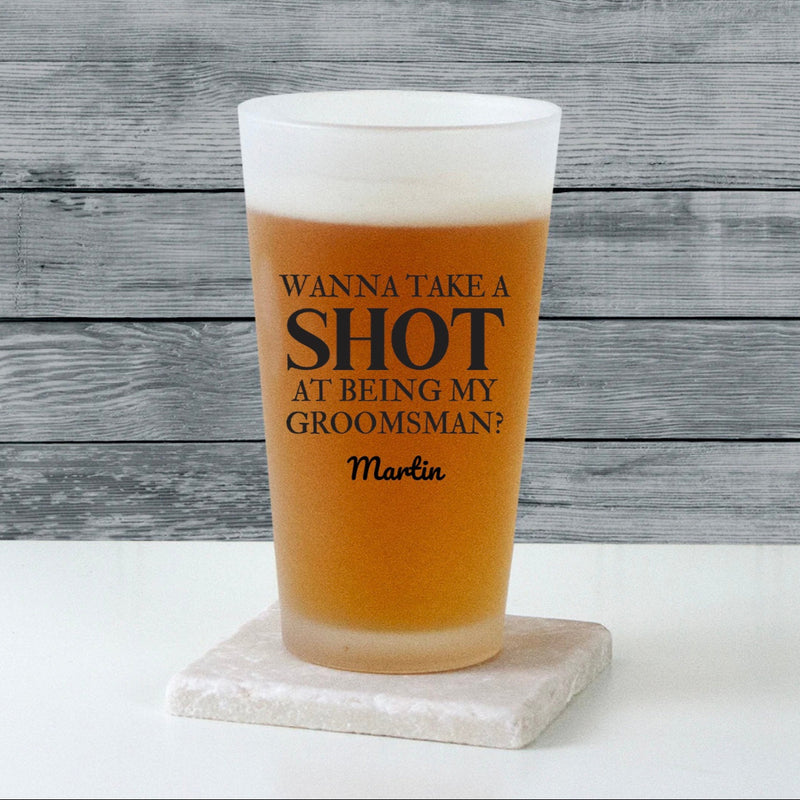 Personalized Groomsman Best Man Proposal Frosted Pint Glass