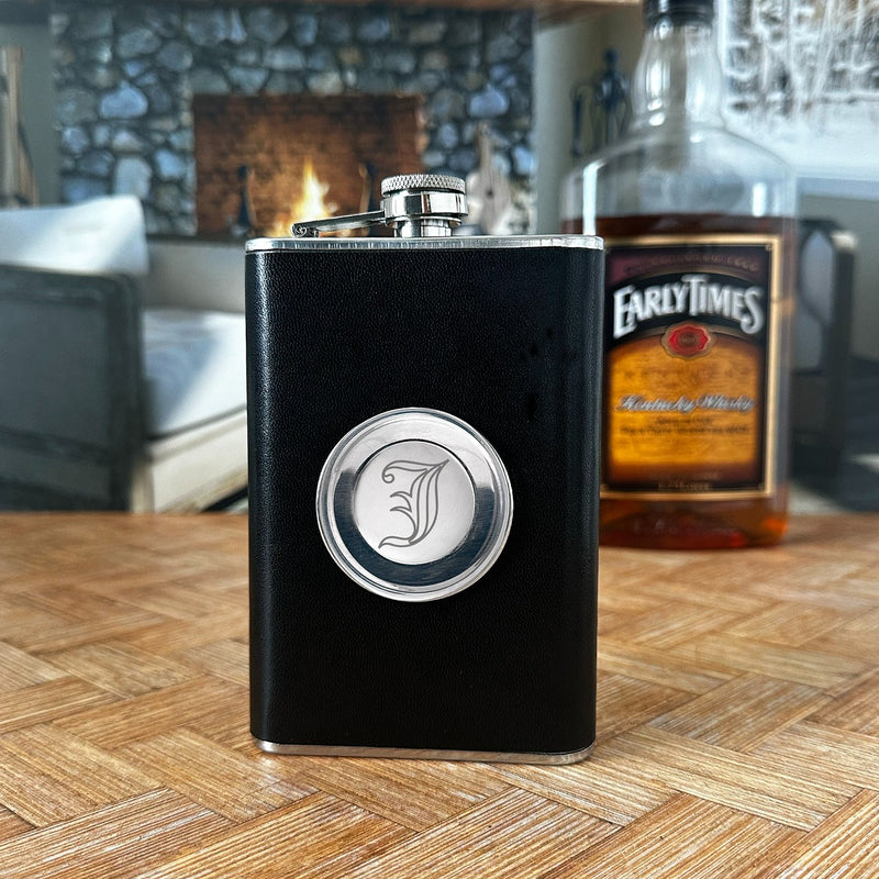 Groomsmen Set of 5 Leather Flask with Folding Shot Glass