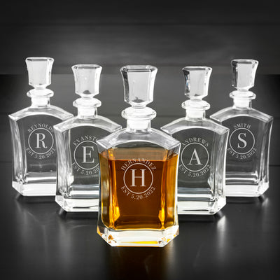 Set of 5 Groomsmen Whiskey Decanters - 23 oz.