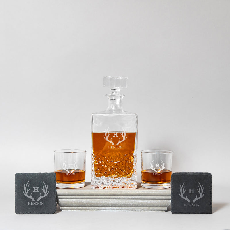 LUXE SET Kinsale Decanter + Slate Coasters