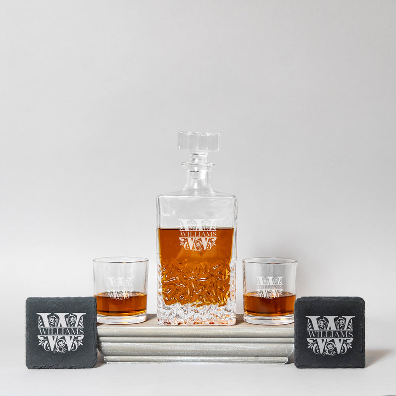 LUXE SET Kinsale Decanter + Slate Coasters