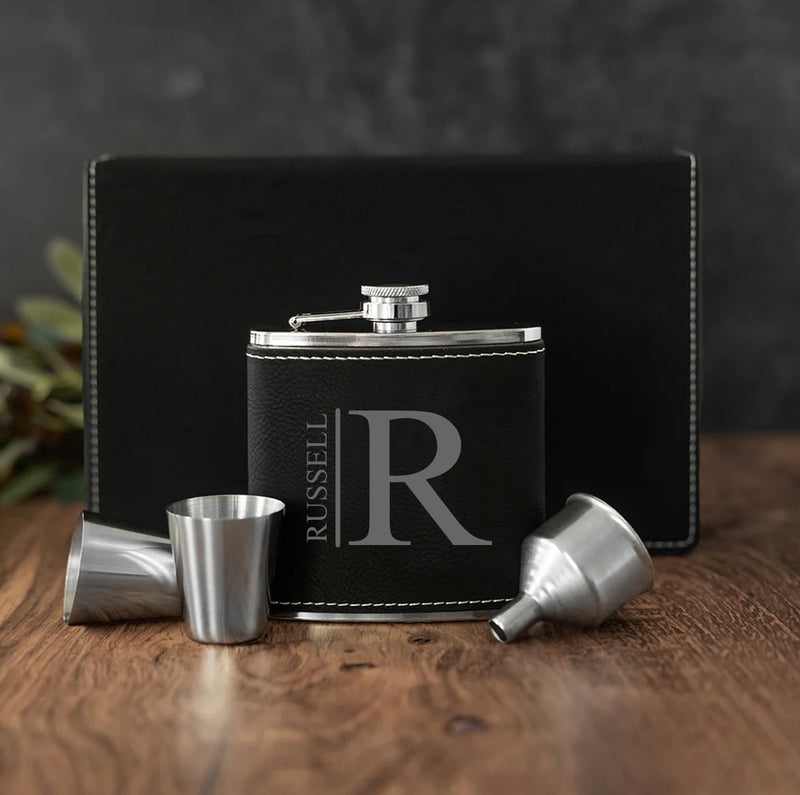 Personalized Black Flask Gift Set