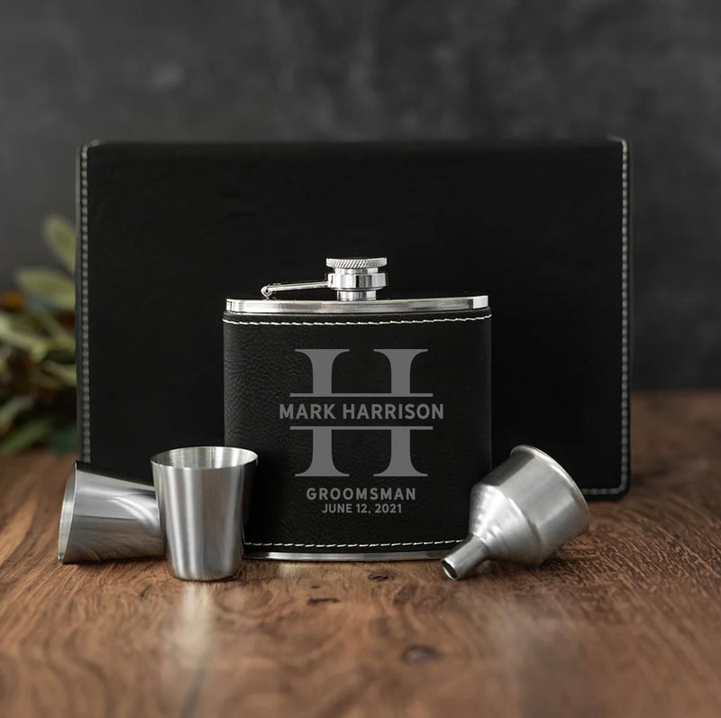 Personalized Black Flask Gift Set
