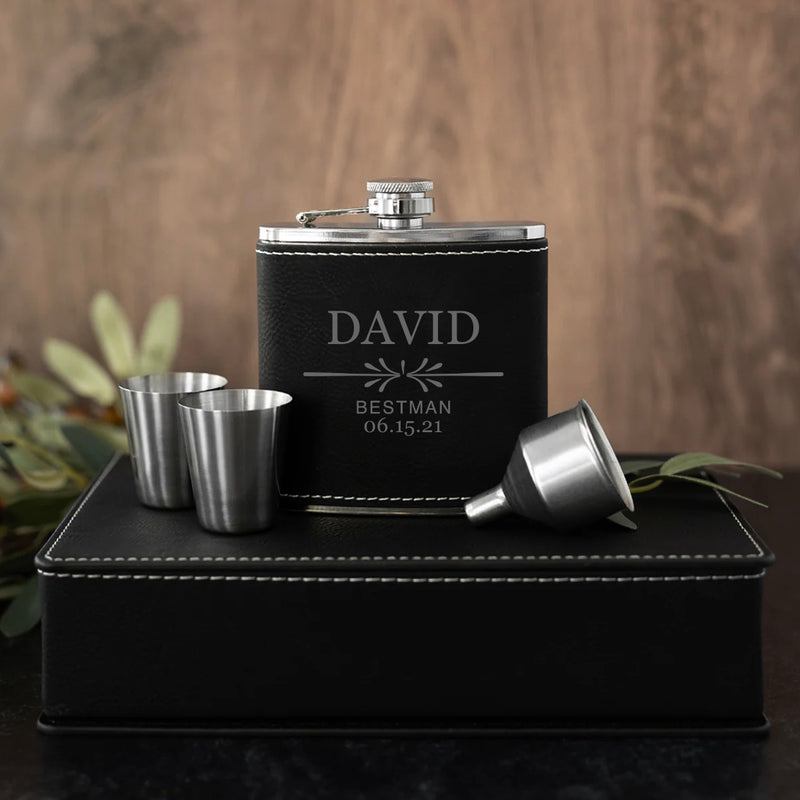 Personalized Black Flask Gift Set
