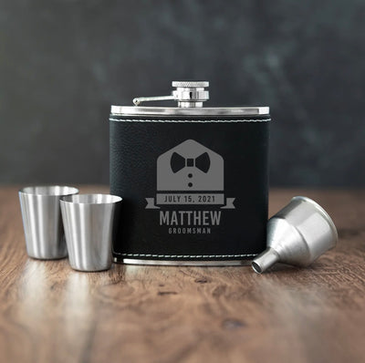 Personalized Black Flask Gift Set