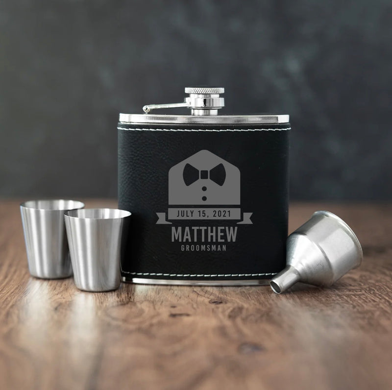 Personalized Black Flask Gift Set