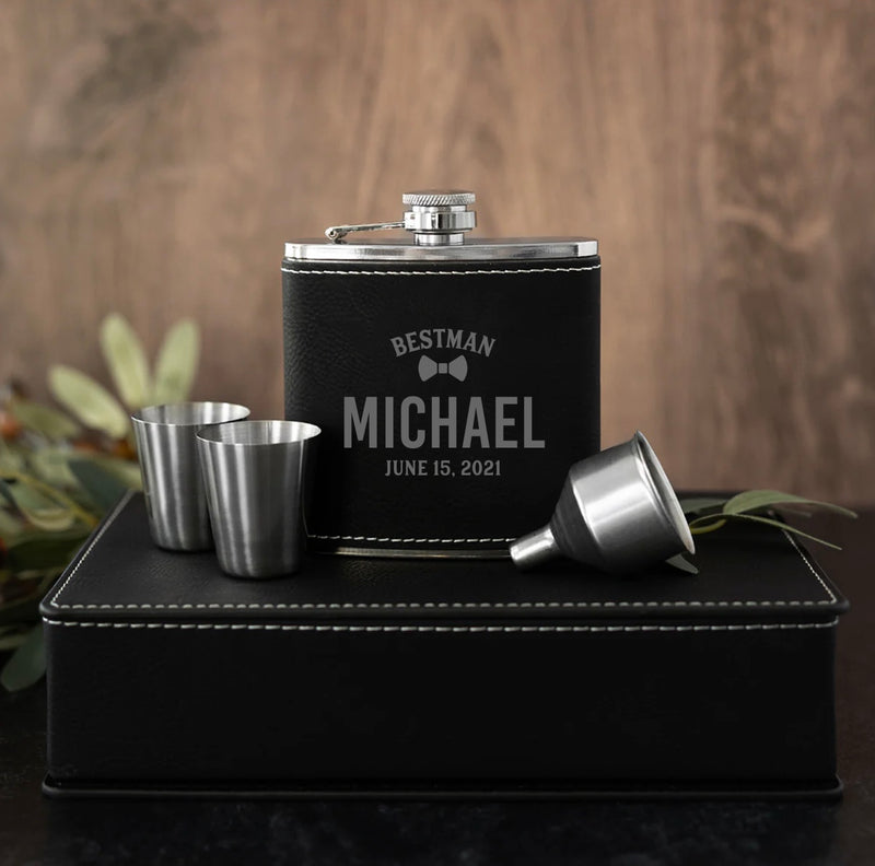 Personalized Black Flask Gift Set