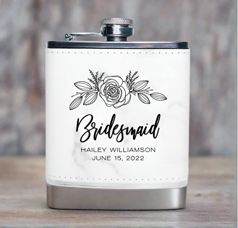 Personalized Bridesmaids Leather Wrapped Flasks