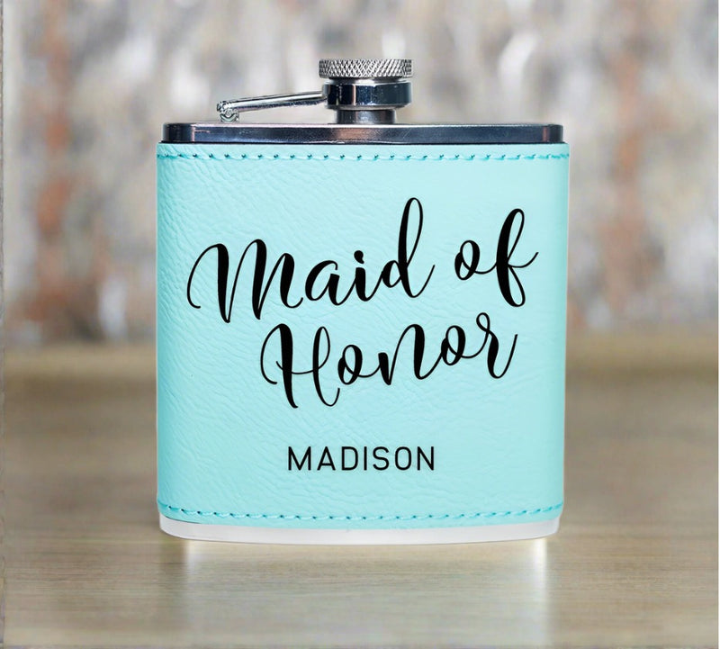 Personalized Bridesmaids Leather Wrapped Flasks