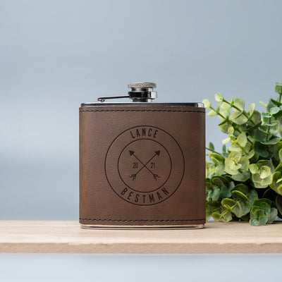 Groomsmen Gift Set of 5 Personalized Leather Wrapped Flasks