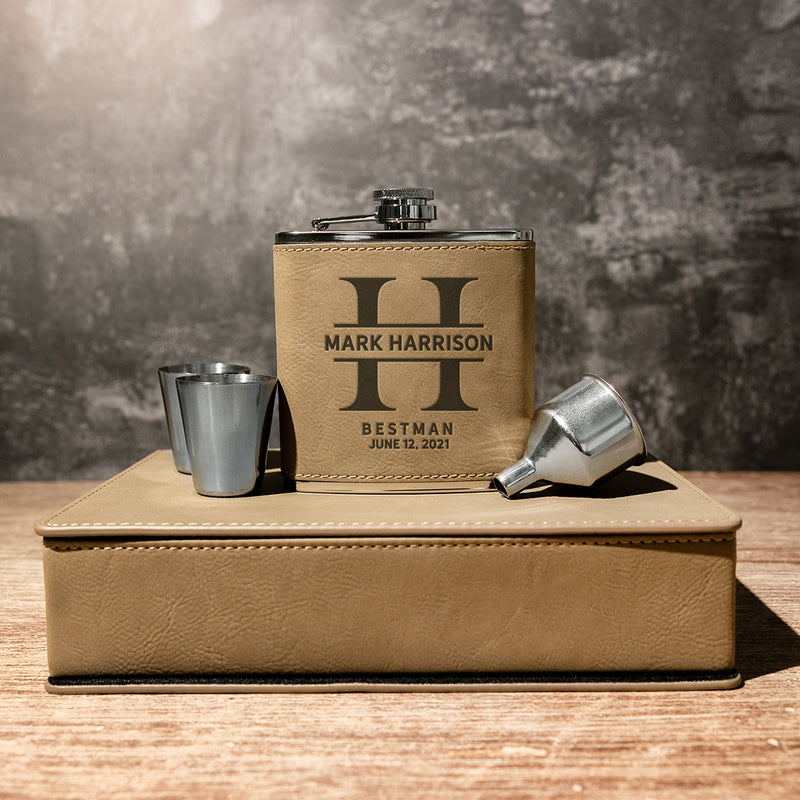 Personalized Light Brown Flask Gift Set