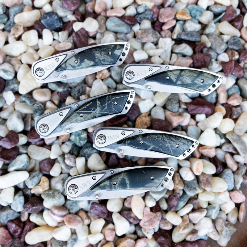Personalized Camouflage Lock Back Pocket Knives - Set of 5