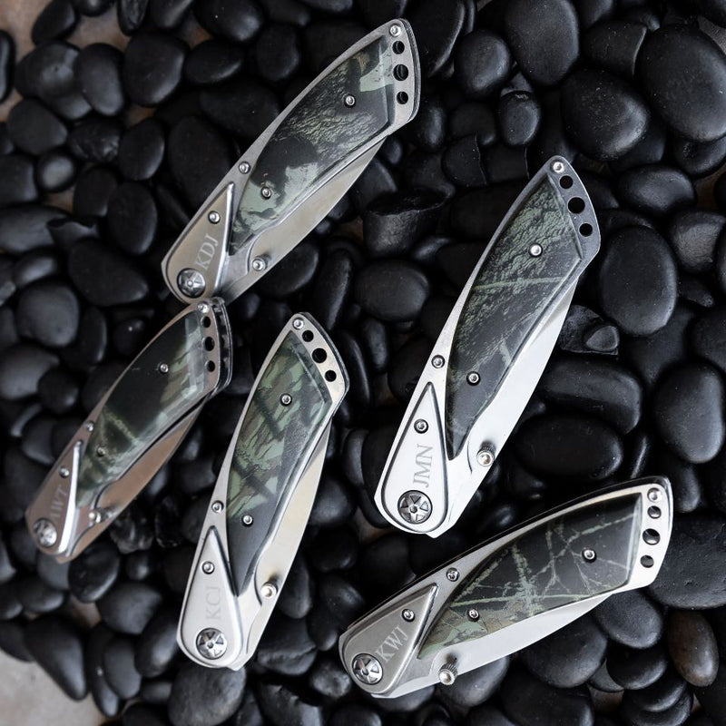 Personalized Camouflage Lock Back Pocket Knives - Set of 5