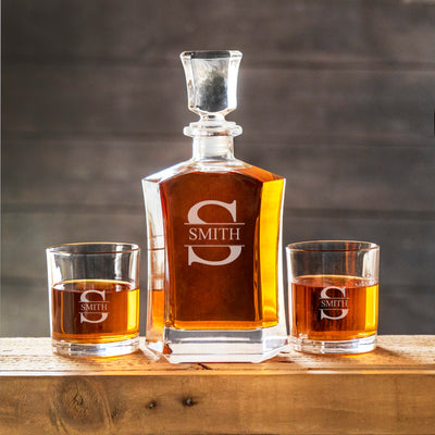 Personalized Whiskey Decanter Set with 2 Lowball Glasses