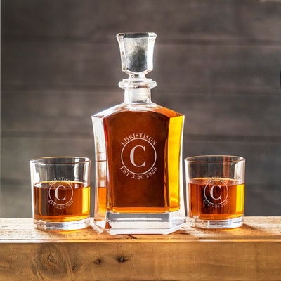 Personalized Whiskey Decanter Set with 2 Lowball Glasses