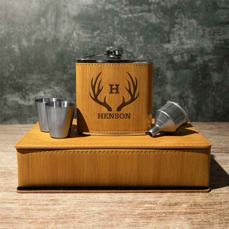Personalized Bamboo Flask Set