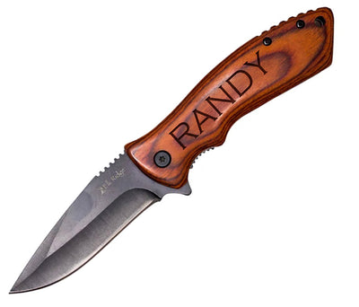 Personalized Dark Brown Pakkawood Handle Black Blade Knife