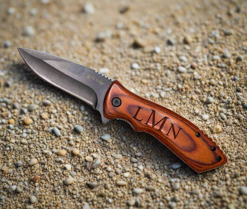 Personalized Dark Brown Pakkawood Handle Black Blade Knife