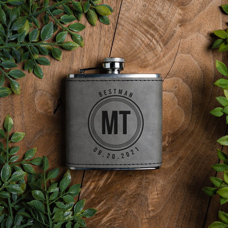 Groomsmen Gift Set of 5 Personalized Leather Wrapped Flasks