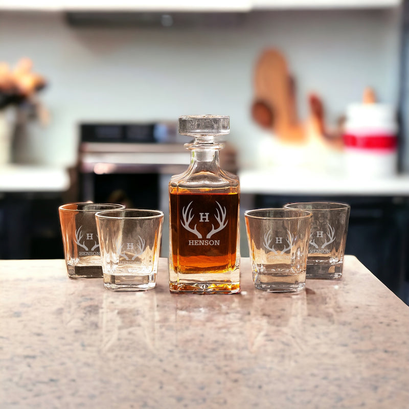 Personalized Heritage Decanter Set with 4 Custom Glasses